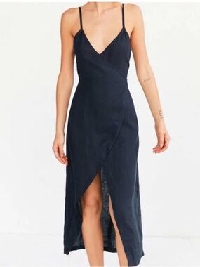 Sir The Label Gigi Linen Wrap Dress Navy Small handmade
